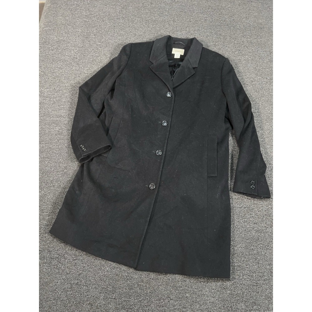 LL Bean Peacoat Womens 16 Black Wool Cashmere Lined Business Academia
